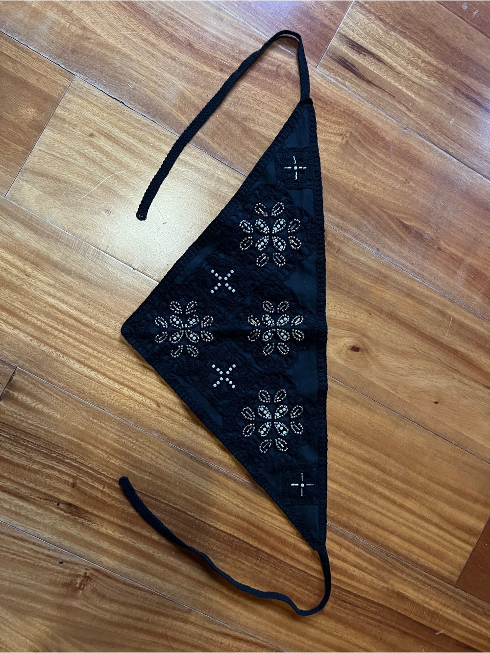 Black Beaded Embellished Bandana Scarf - Picture 2 of 3